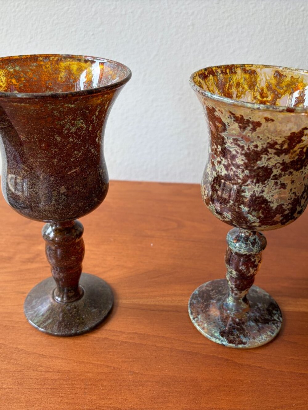 Set Of 2 Neiman Marcus Moss Agate Water Goblets Vintage Made In Poland 7" NEW